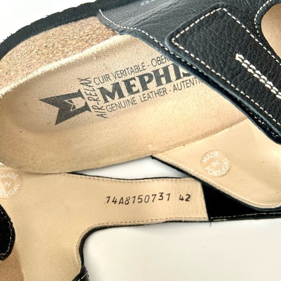 Mephisto Three Strap Slide Sandals Black Leather Low Wedge Velcro Open Toe 42 - Picture 9 of 9
